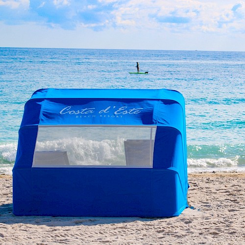 A blue cabana with 