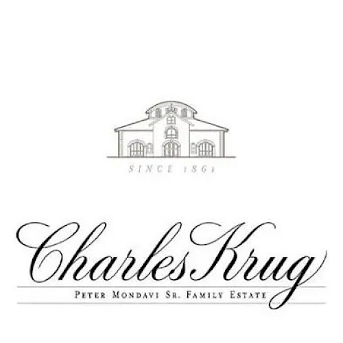 Charles Krug winery logo with a building sketch and 