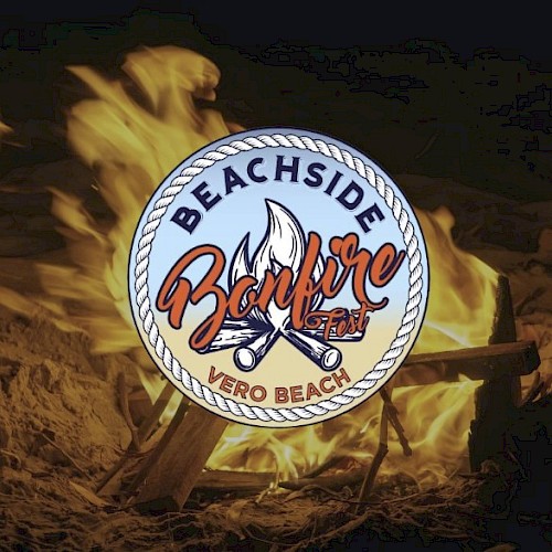 Main logo of beachside bonfire fest vero beach in front of a bonfire