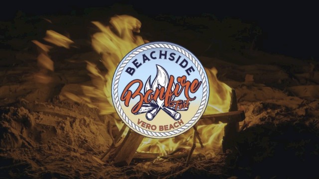 Main logo of beachside bonfire fest vero beach in front of a bonfire